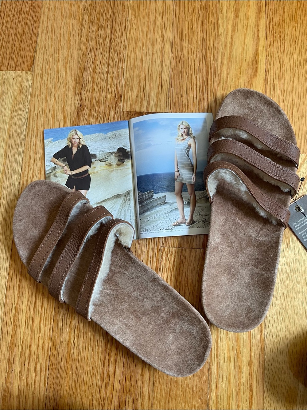 EMU Women’s Brown Suede Triple-Strap Slide Sandals